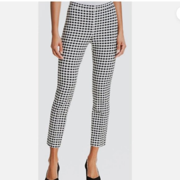 Theory Classic Skinny Pants 4 Gingham Plaid Black White Stretch Ankle Work Size - Picture 1 of 11